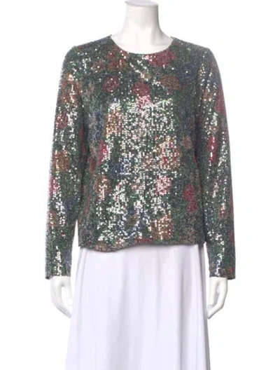 Pre-owned Sézane Floral Print Crew Neck Top In Green