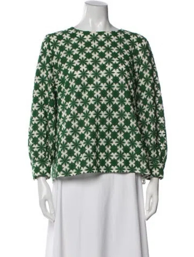 Pre-owned Sézane Floral Print Crew Neck Top In Green