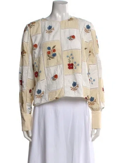 Pre-owned Sézane Floral Print Crew Neck Top In Neutral