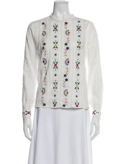 Pre-owned Sézane Floral Print Crew Neck Top In White