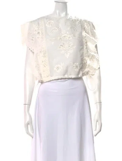 Pre-owned Sézane Floral Print Crew Neck Top In White
