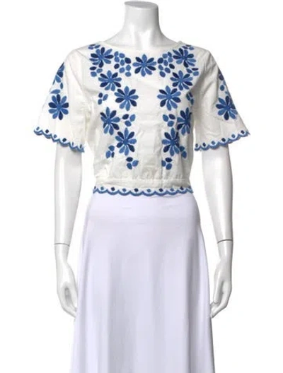 Pre-owned Sézane Floral Print Crew Neck Top In White