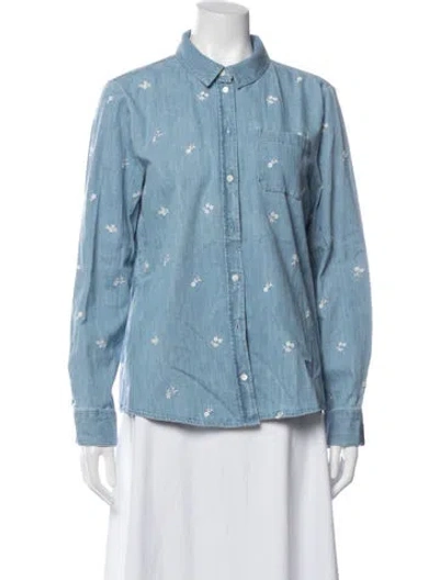 Pre-owned Sézane Floral Print Denim Jacket In Blue