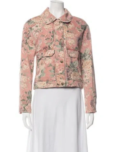 Pre-owned Sézane Floral Print Denim Jacket In Orange