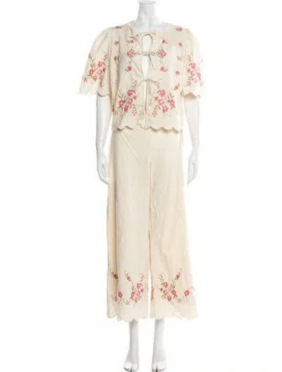 Pre-owned Sézane Floral Print Embroidered Accent Pant Set W/ Tags In Neutrals/yellow