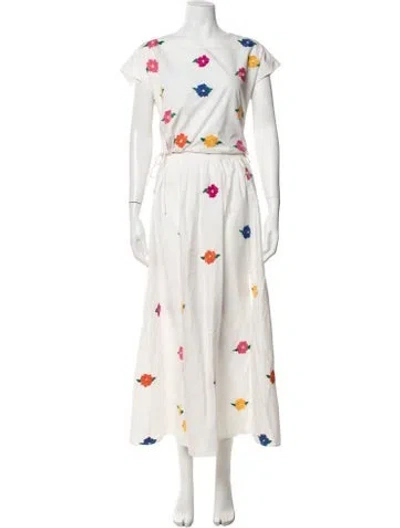 Pre-owned Sézane Floral Print Embroidered Accent Skirt Set W/ Tags In Neutrals/white