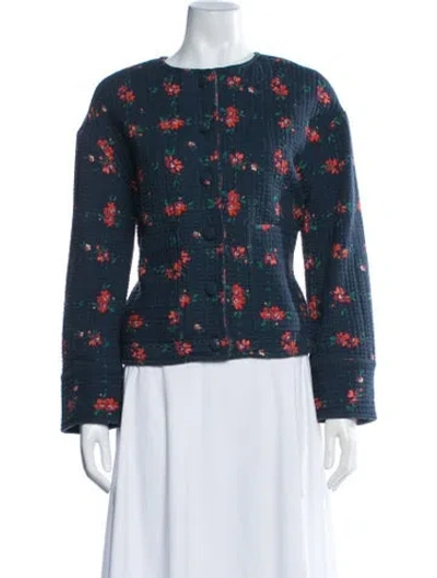 Pre-owned Sézane Floral Print Jacket In Blue