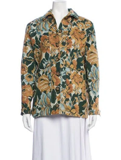 Pre-owned Sézane Floral Print Jacket In Green