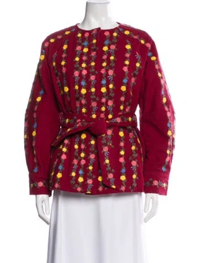 Pre-owned Sézane Floral Print Jacket In Red