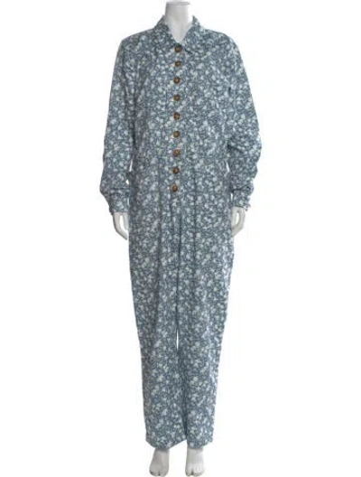 Pre-owned Sézane Floral Print Jumpsuit In Blue