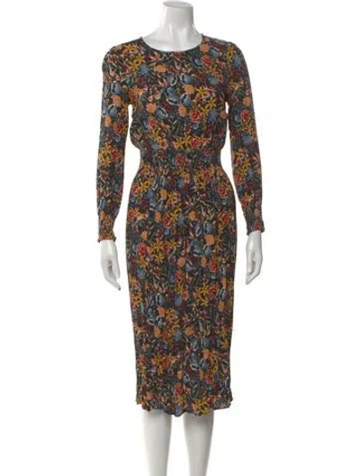 Pre-owned Sézane Floral Print Knee-length Dress In Black