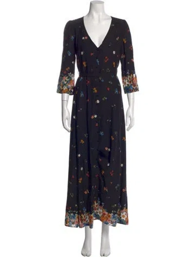 Pre-owned Sézane Floral Print Long Dress In Black
