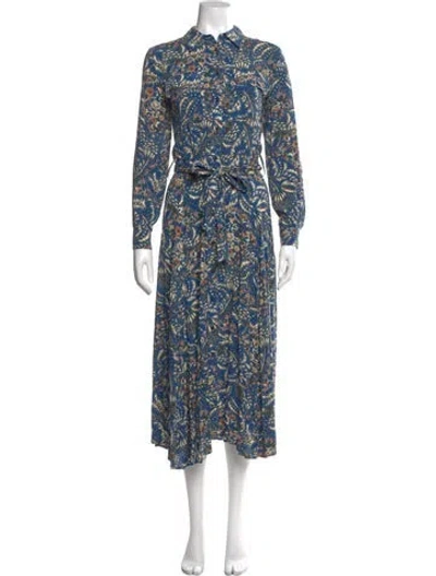 Pre-owned Sézane Floral Print Long Dress In Blue