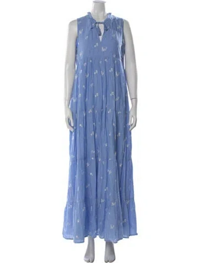 Pre-owned Sézane Floral Print Long Dress In Blue