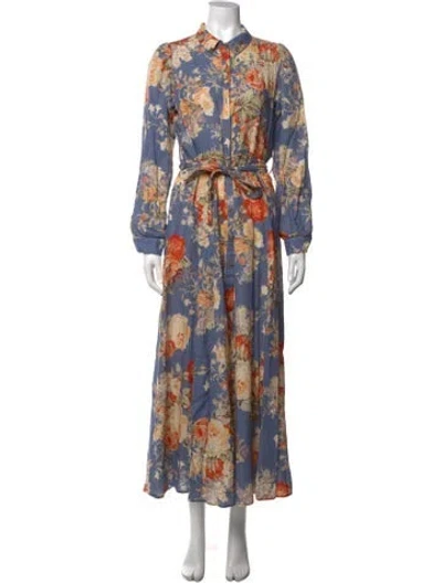 Pre-owned Sézane Floral Print Long Dress In Blue