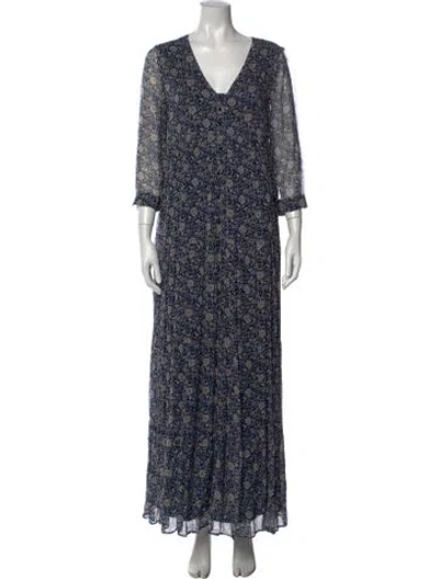 Pre-owned Sézane Floral Print Long Dress In Blue