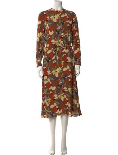 Pre-owned Sézane Floral Print Long Dress In Brown