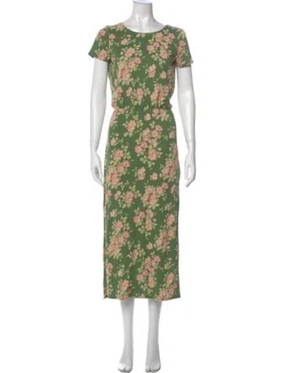 Pre-owned Sézane Floral Print Long Dress In Green