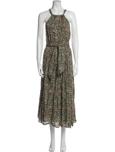Pre-owned Sézane Floral Print Long Dress In Green