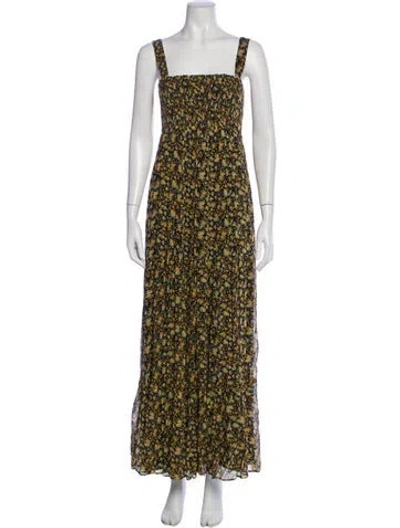 Pre-owned Sézane Floral Print Long Dress In Green