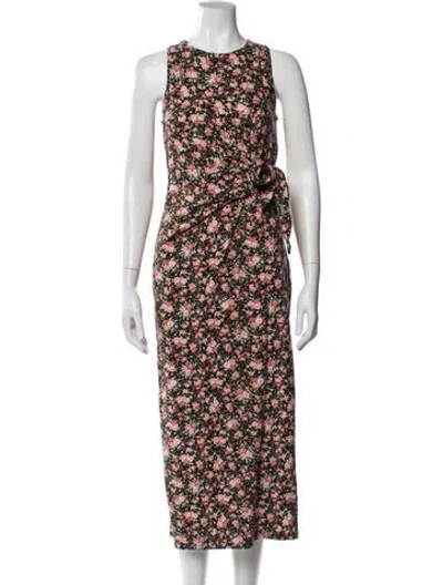 Pre-owned Sézane Floral Print Long Dress In Green