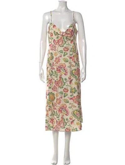 Pre-owned Sézane Floral Print Long Dress In Neutral