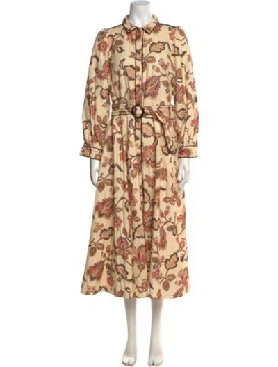 Pre-owned Sézane Floral Print Long Dress In Neutral