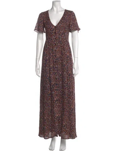 Pre-owned Sézane Floral Print Long Dress In Orange