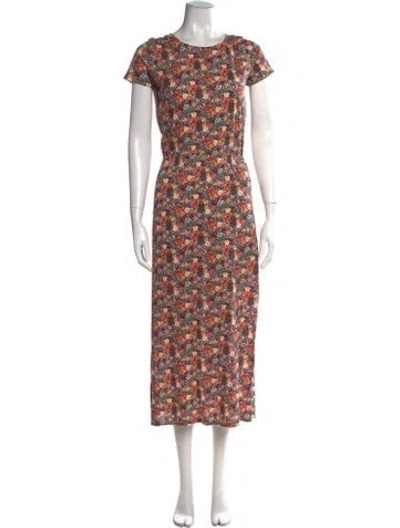 Pre-owned Sézane Floral Print Long Dress In Yellow