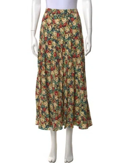 Pre-owned Sézane Floral Print Long Skirt In Green
