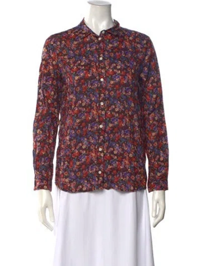 Pre-owned Sézane Floral Print Long Sleeve Blouse In Black