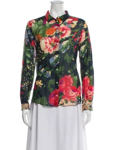 Pre-owned Sézane Floral Print Long Sleeve Blouse In Black