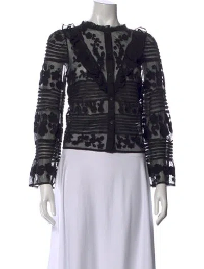 Pre-owned Sézane Floral Print Long Sleeve Blouse In Black