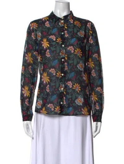 Pre-owned Sézane Floral Print Long Sleeve Blouse In Black