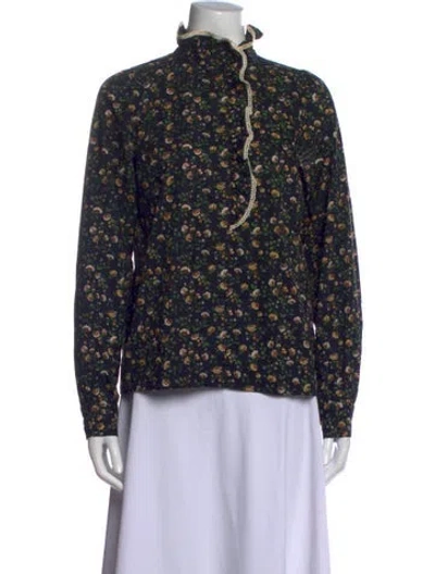 Pre-owned Sézane Floral Print Long Sleeve Blouse In Black