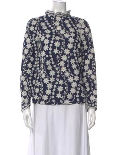 Pre-owned Sézane Floral Print Long Sleeve Blouse In Blue