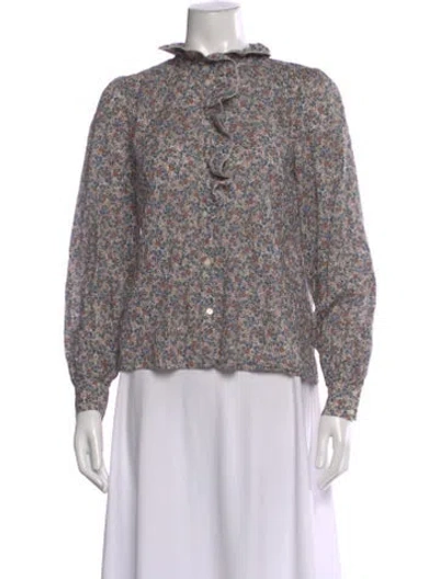 Pre-owned Sézane Floral Print Long Sleeve Blouse In Blue