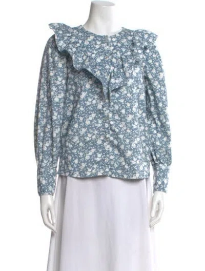 Pre-owned Sézane Floral Print Long Sleeve Blouse In Blue