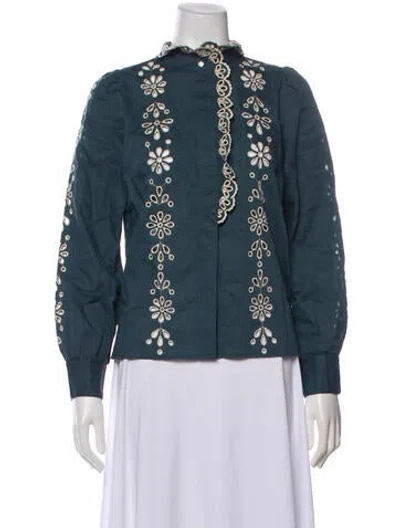 Pre-owned Sézane Floral Print Long Sleeve Blouse In Blue