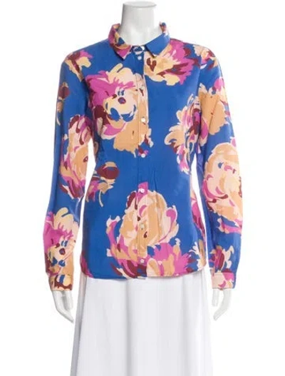 Pre-owned Sézane Floral Print Long Sleeve Blouse In Blue