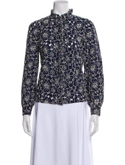 Pre-owned Sézane Floral Print Long Sleeve Blouse In Blue