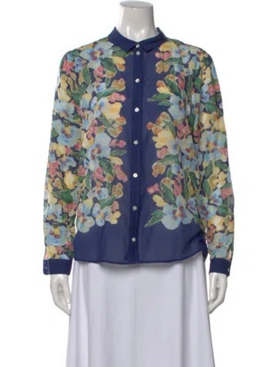 Pre-owned Sézane Floral Print Long Sleeve Blouse In Blue
