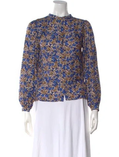 Pre-owned Sézane Floral Print Long Sleeve Blouse In Blue