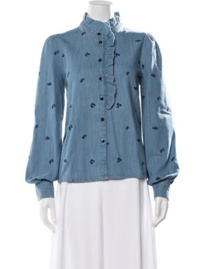 Pre-owned Sézane Floral Print Long Sleeve Blouse In Blue