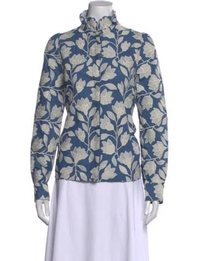 Pre-owned Sézane Floral Print Long Sleeve Blouse In Blue