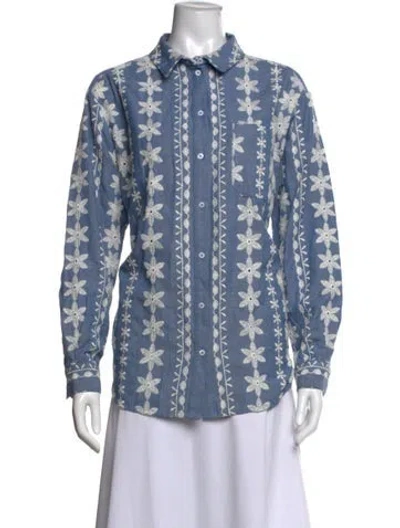 Pre-owned Sézane Floral Print Long Sleeve Blouse In Blue