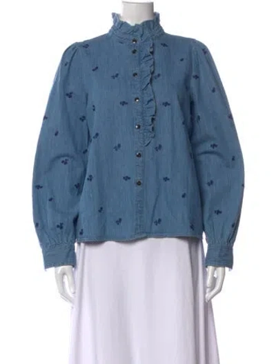 Pre-owned Sézane Floral Print Long Sleeve Blouse In Blue