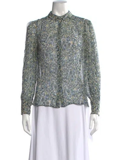 Pre-owned Sézane Floral Print Long Sleeve Blouse In Blue