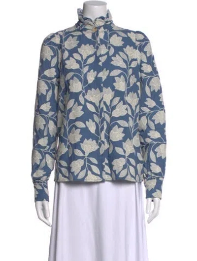 Pre-owned Sézane Floral Print Long Sleeve Blouse In Blue