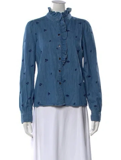 Pre-owned Sézane Floral Print Long Sleeve Blouse In Blue